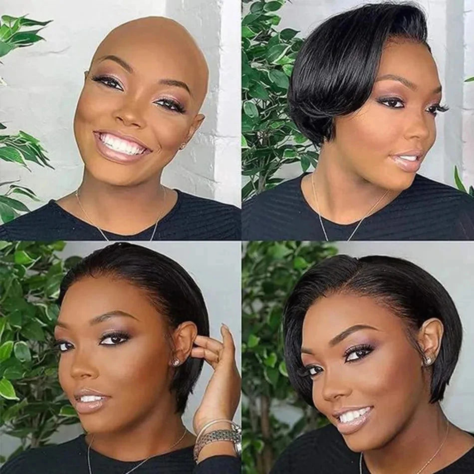 Short Bob Pixie Cut Wig Lace Frontal Straight Transparent Lace Front Human Hair Wigs For Black Women Preplucked Brazilian Hair