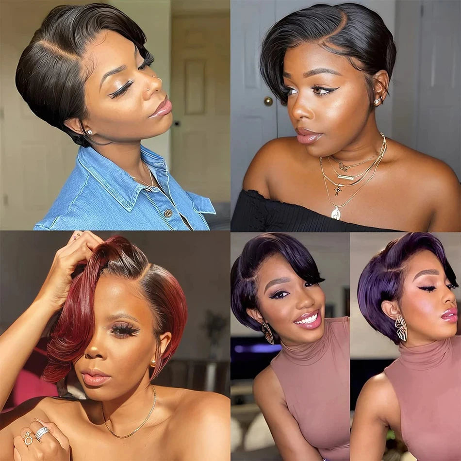 Short Bob Pixie Cut Wig Lace Frontal Straight Transparent Lace Front Human Hair Wigs For Black Women Preplucked Brazilian Hair