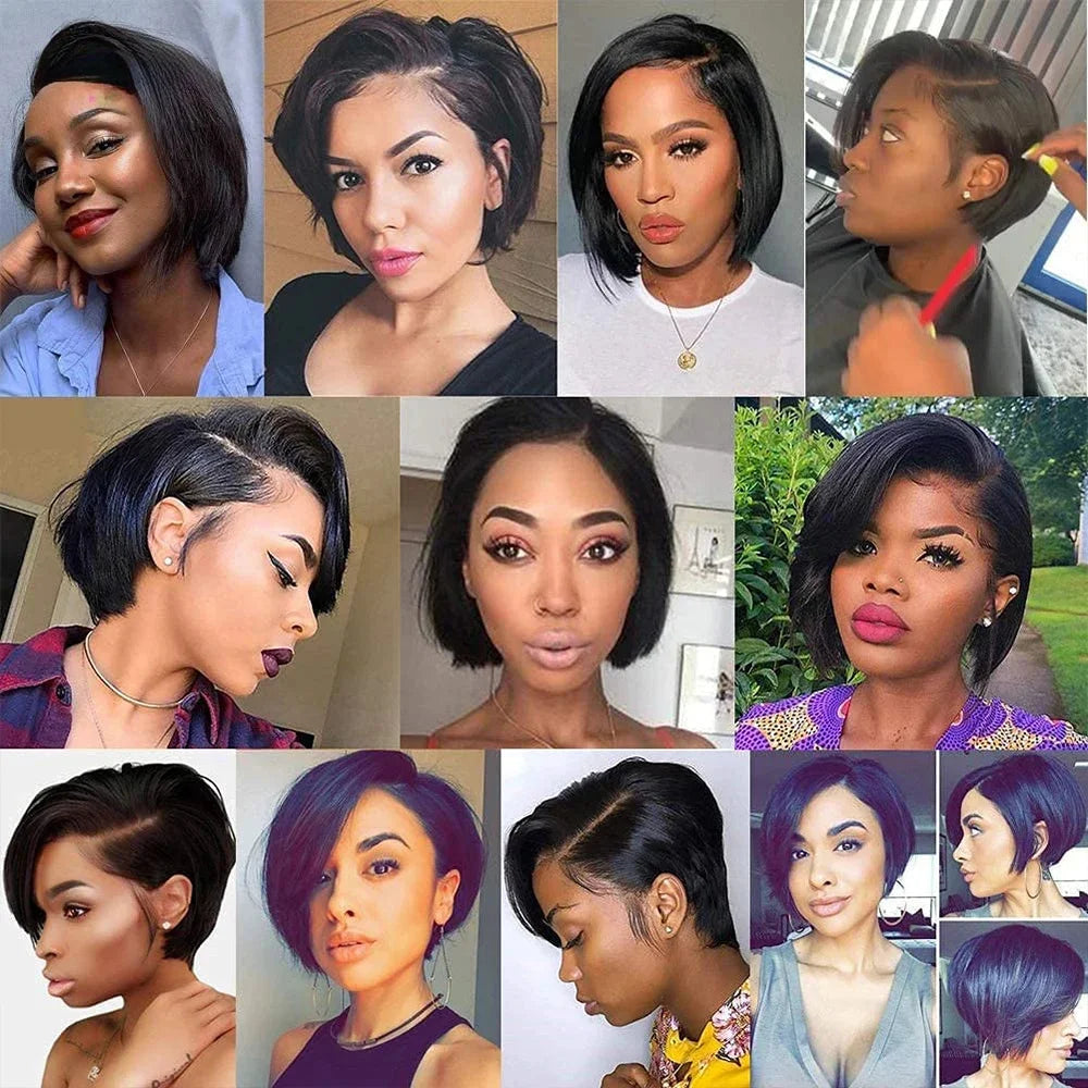 Short Bob Pixie Cut Wig Lace Frontal Straight Transparent Lace Front Human Hair Wigs For Black Women Preplucked Brazilian Hair