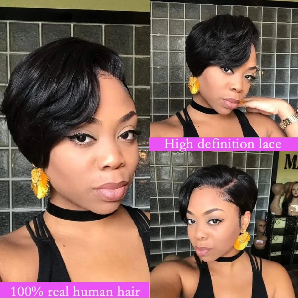 Short Bob Pixie Cut Wig Lace Frontal Straight Transparent Lace Front Human Hair Wigs For Black Women Preplucked Brazilian Hair