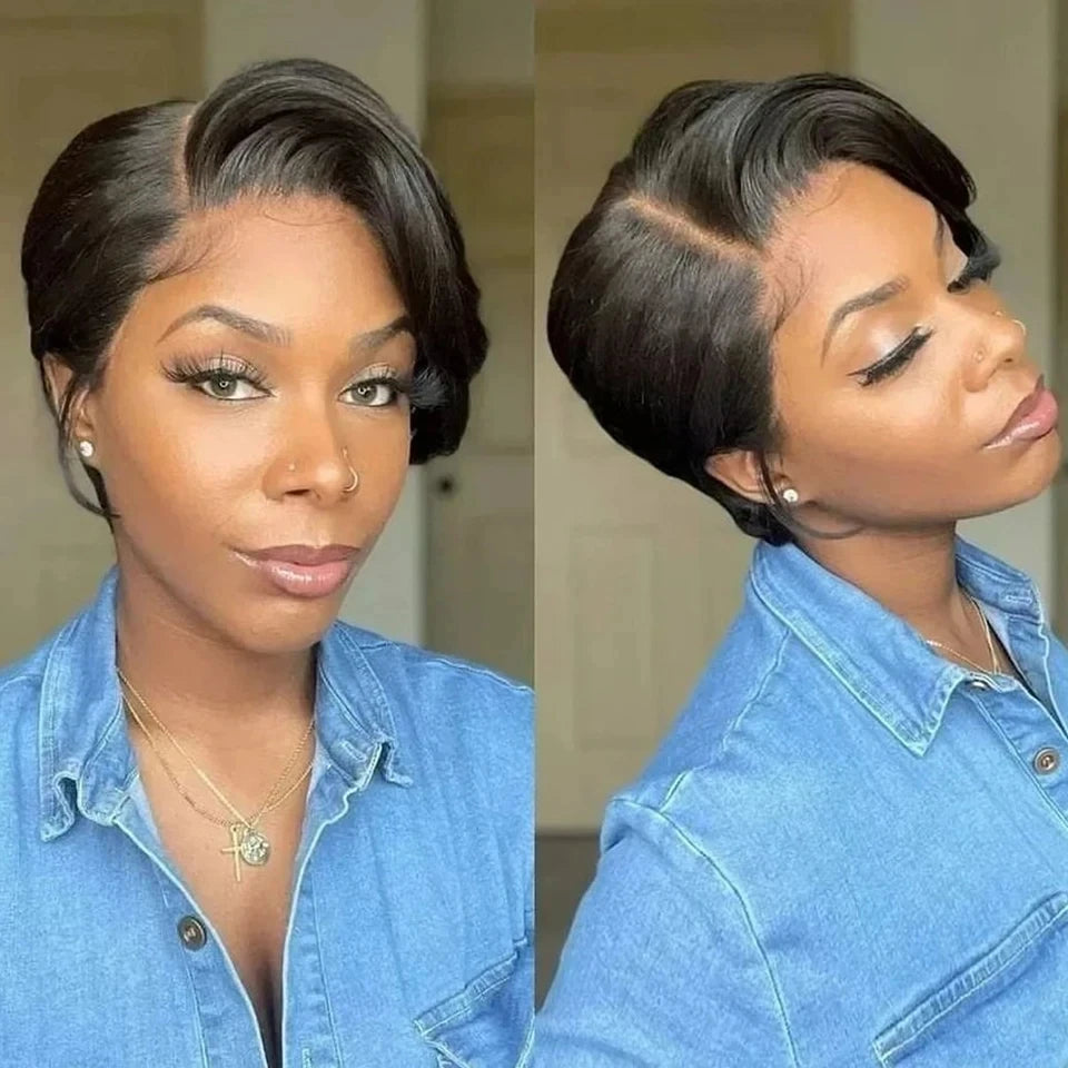 Short Bob Pixie Cut Wig Lace Frontal Straight Transparent Lace Front Human Hair Wigs For Black Women Preplucked Brazilian Hair