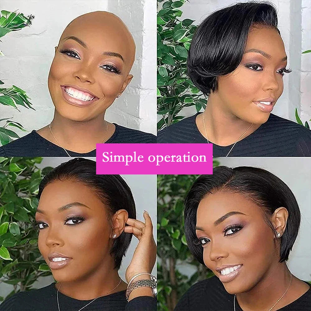 Short Bob Pixie Cut Wig Lace Frontal Straight Transparent Lace Front Human Hair Wigs For Black Women Preplucked Brazilian Hair