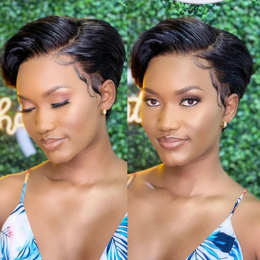 Short Bob Pixie Cut Wig Lace Frontal Straight Transparent Lace Front Human Hair Wigs For Black Women Preplucked Brazilian Hair