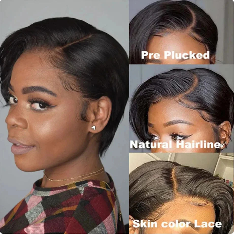 Short Bob Pixie Cut Wig Lace Frontal Straight Transparent Lace Front Human Hair Wigs For Black Women Preplucked Brazilian Hair