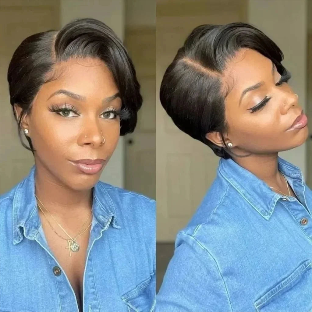 Short Bob Pixie Cut Wig Lace Frontal Straight Transparent Lace Front Human Hair Wigs For Black Women Preplucked Brazilian Hair